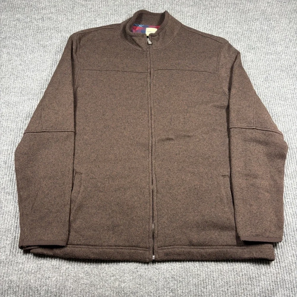 GH Bass & Co Jacket Mens XXL Brown Full Zip Sweater Fleece Mock Neck Flannel